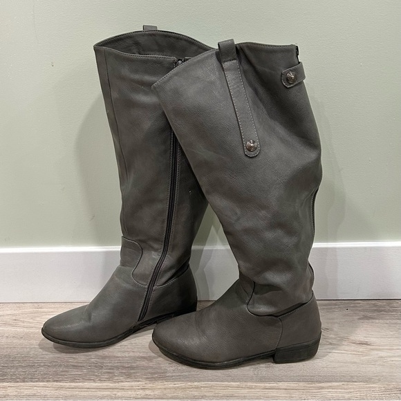 Dream Pairs Tall Riding Gray Faux Leather Fur Lined Boots Full Zip Up Size 8 - Picture 6 of 11